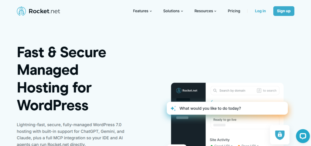 Rocket.net managed WordPress hosting homepage