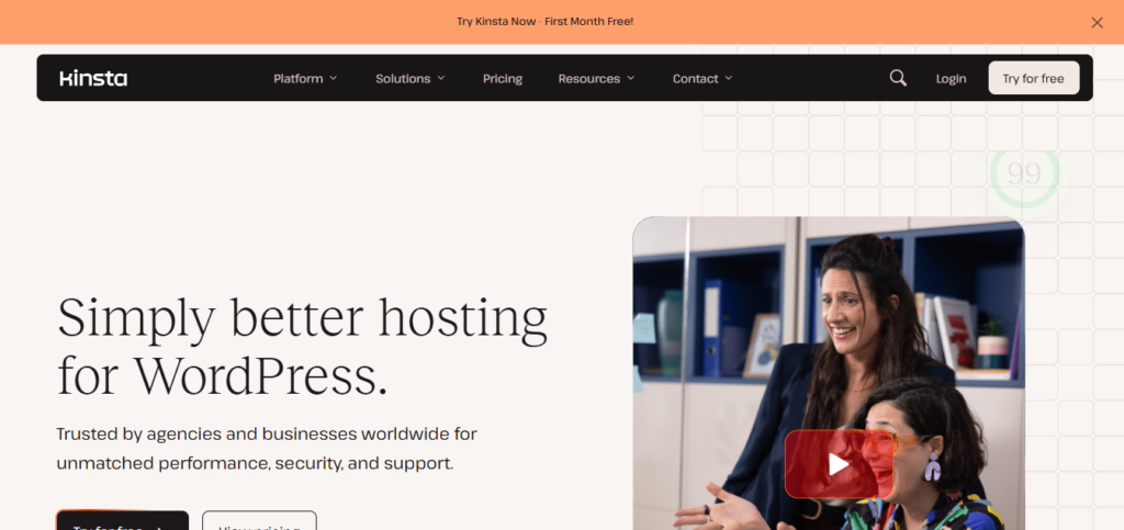 Kinsta managed WordPress hosting homepage